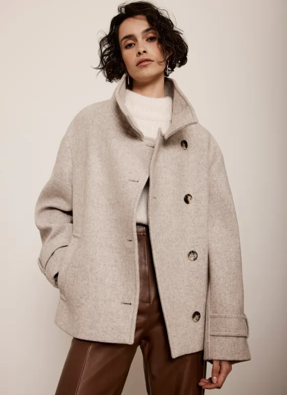 Neutral Wool Blend Funnel Neck Coat sold by Mint Velvet