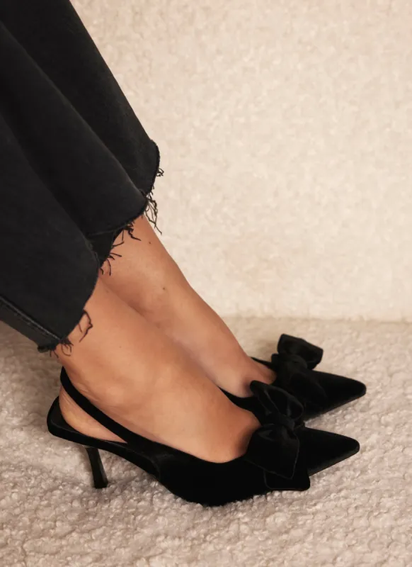 Black Velvet Bow Slingback Heels sold by Mint Velvet