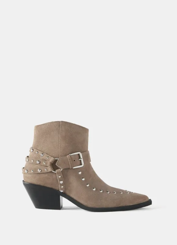 Neutral Suede Stud Cowboy Ankle Boots sold by Mint Velvet