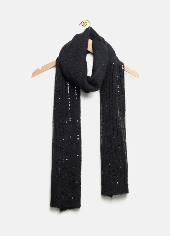 Black Sequin Wool Blend Knit Scarf sold by Mint Velvet