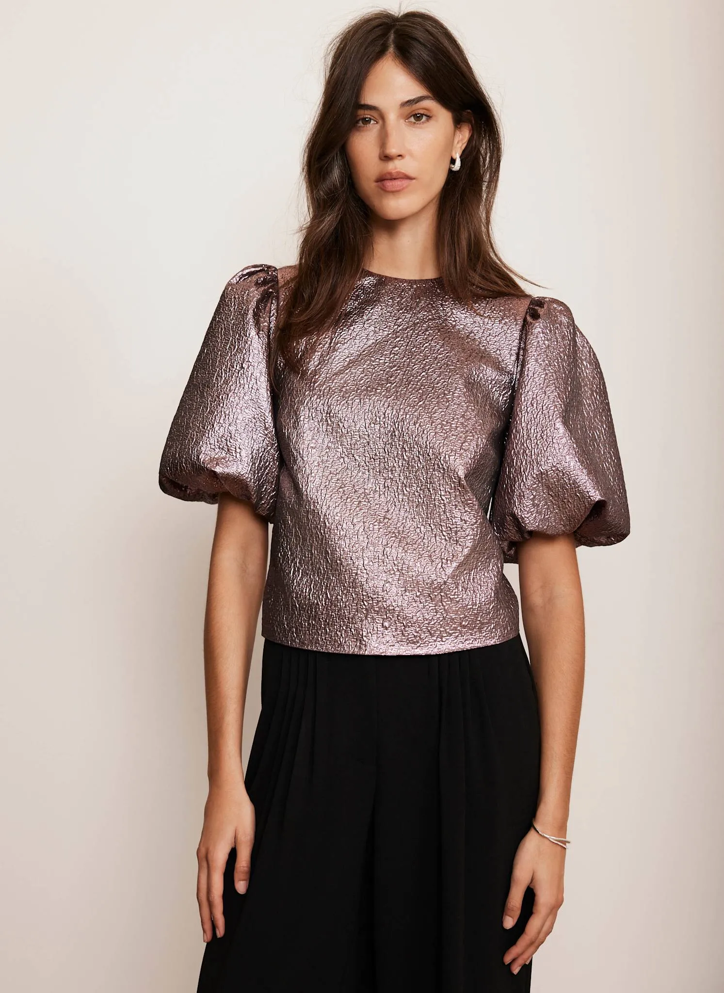 Pink Metallic Puff Sleeve Top sold by Mint Velvet product image thumbnail 4