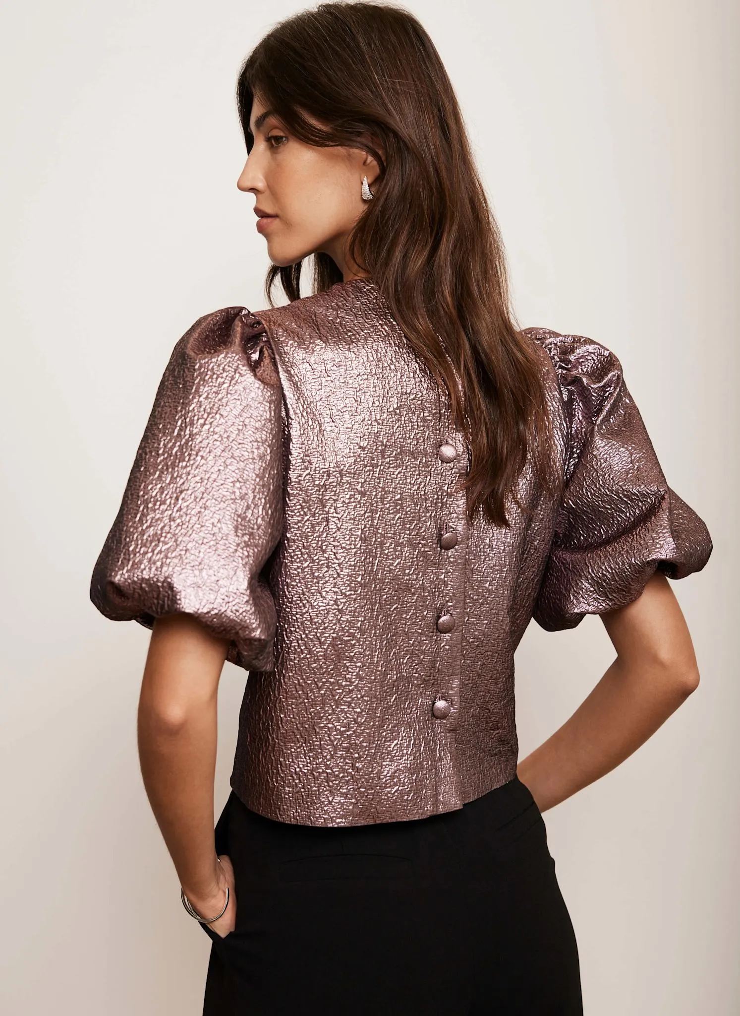 Pink Metallic Puff Sleeve Top sold by Mint Velvet product image thumbnail 2