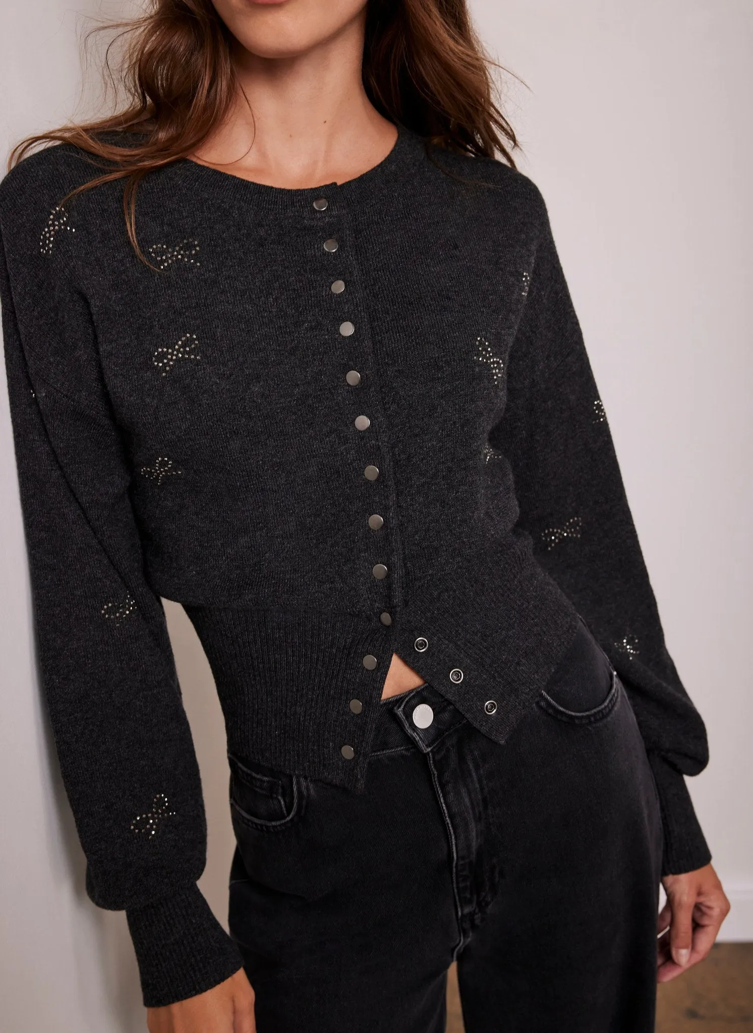 Grey Cotton Blend Bow Detail Cardigan sold by Mint Velvet product image thumbnail 5