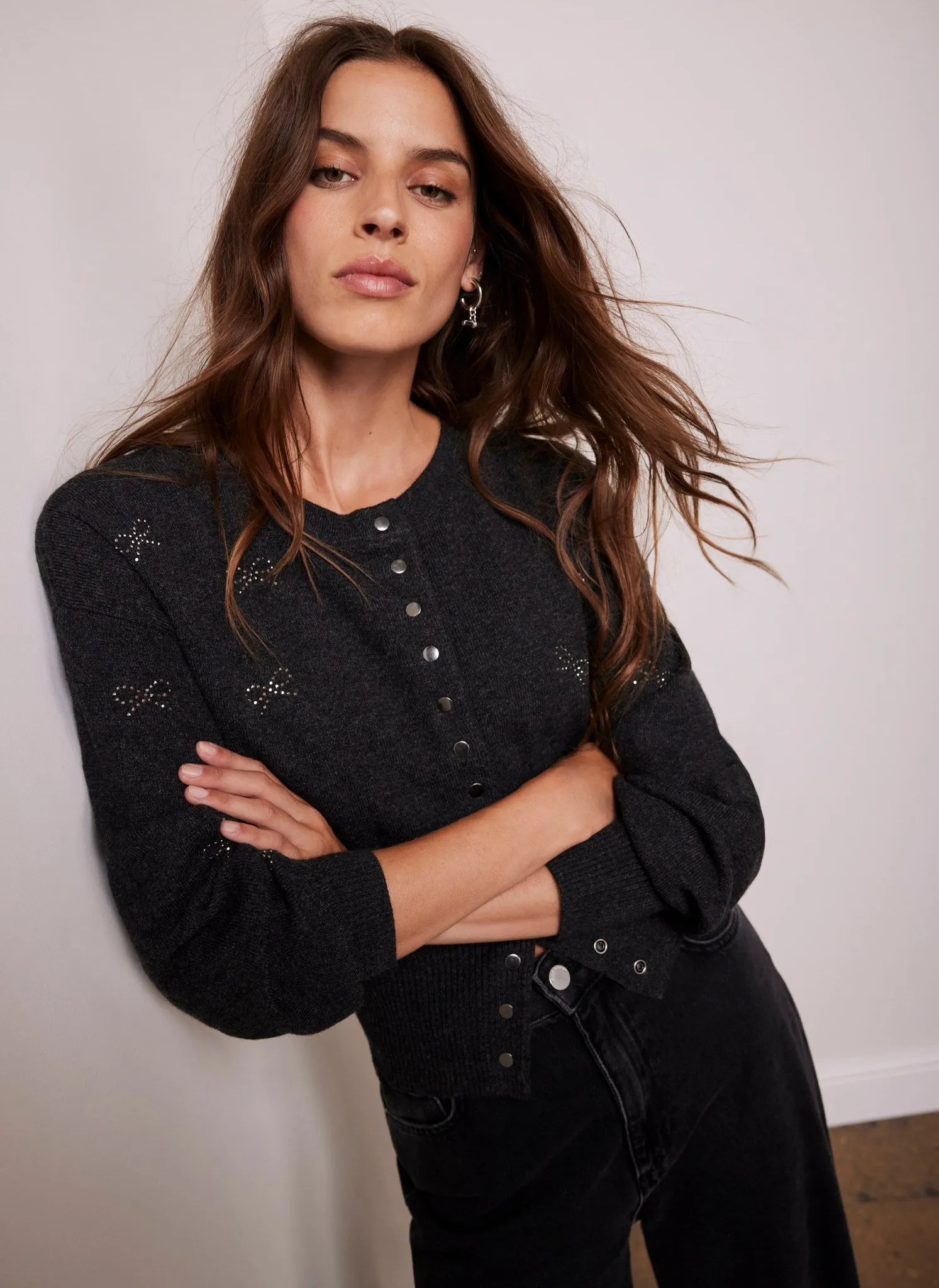 Grey Cotton Blend Bow Detail Cardigan sold by Mint Velvet product image thumbnail 3