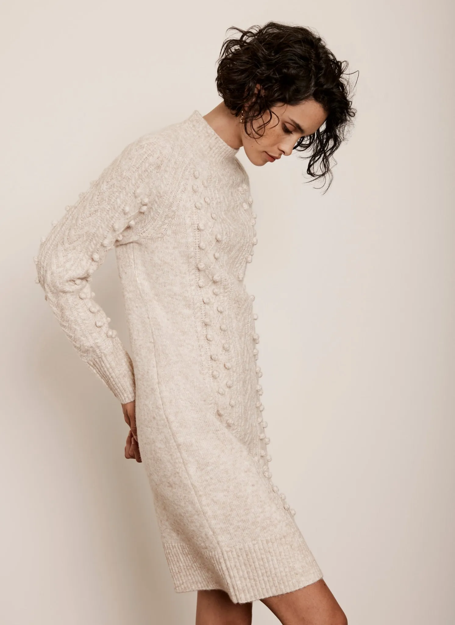 Neutral Cable Knit Mini Dress sold by Mint Velvet product image thumbnail 4