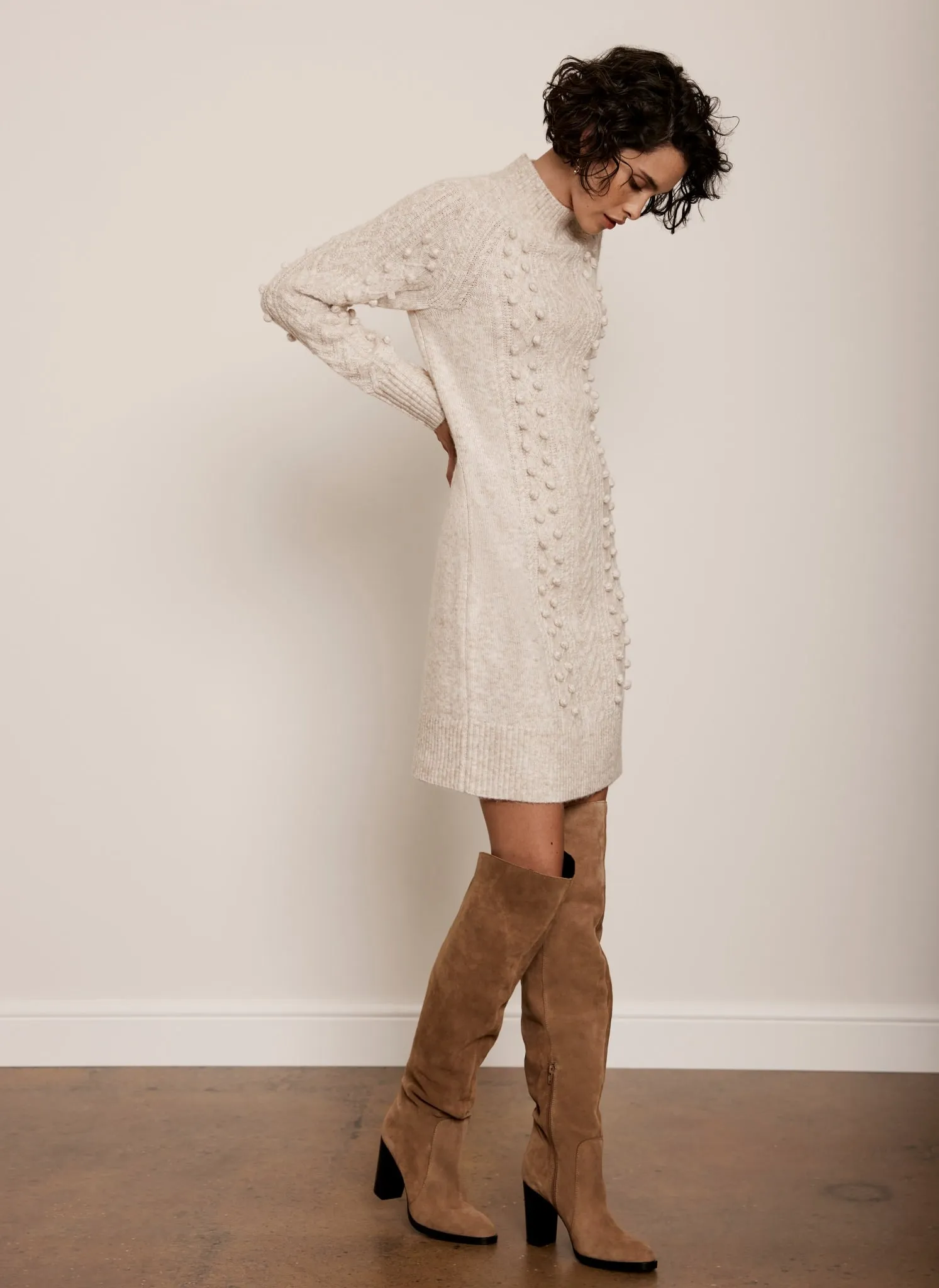 Neutral Cable Knit Mini Dress sold by Mint Velvet