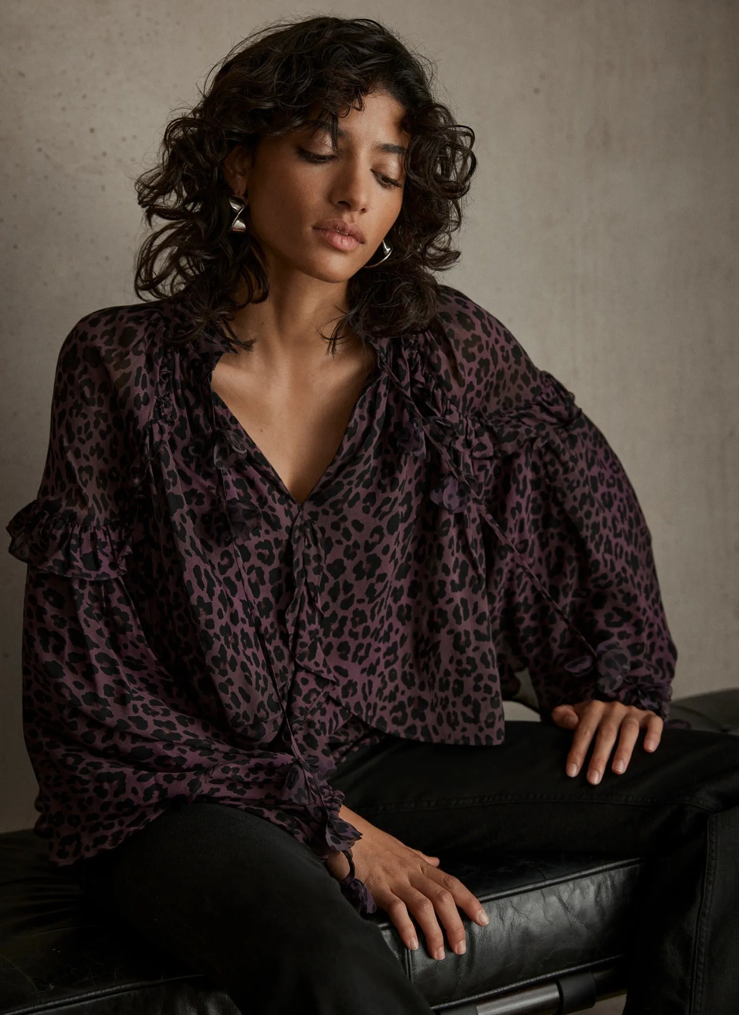 Burgundy Leopard Print Cape Blouse sold by Mint Velvet product image thumbnail 3