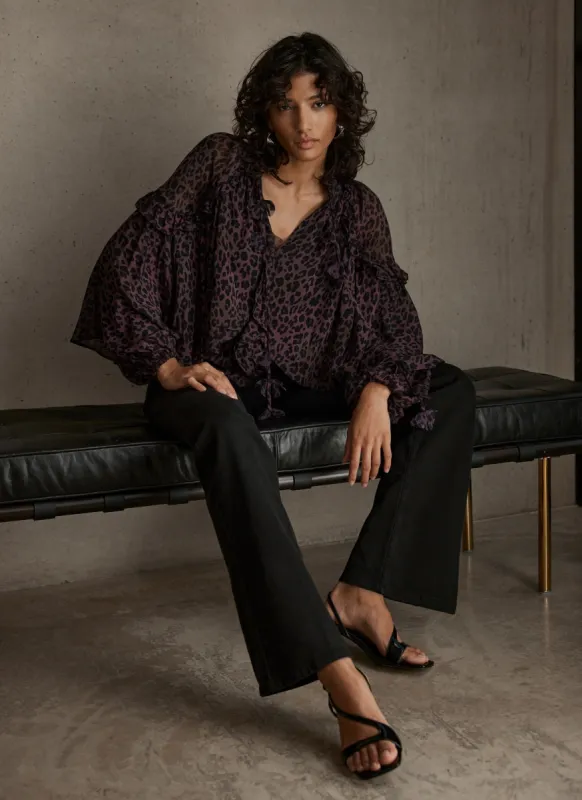 Burgundy Leopard Print Cape Blouse sold by Mint Velvet