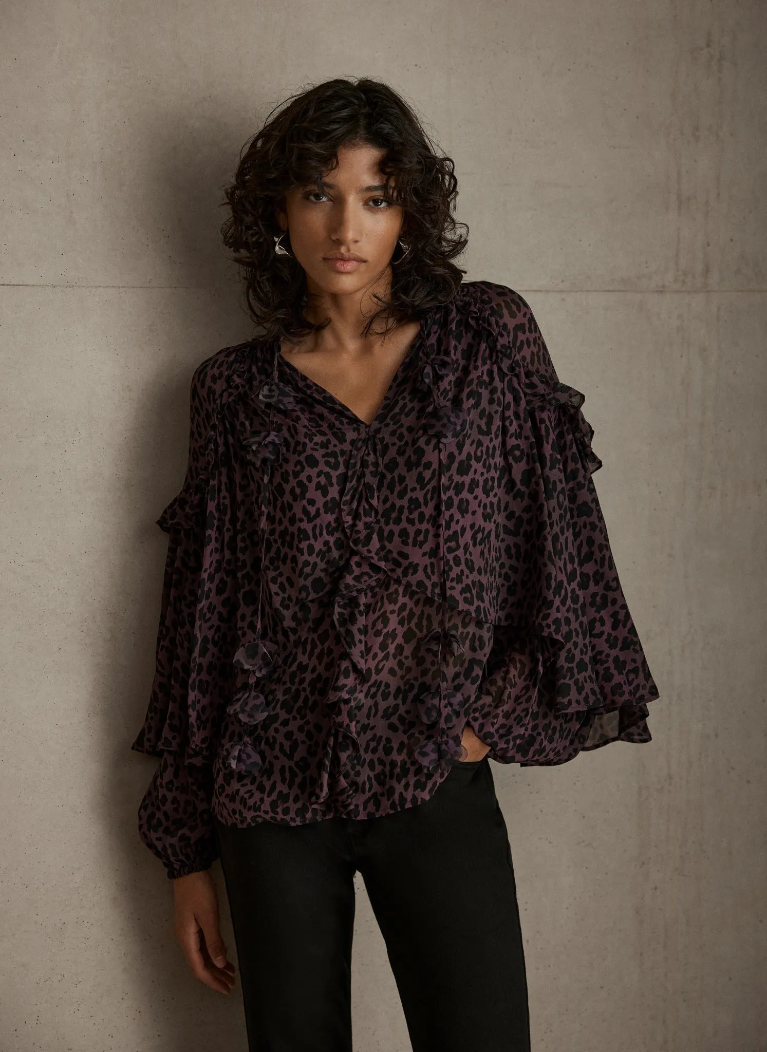 Burgundy Leopard Print Cape Blouse sold by Mint Velvet product image thumbnail 2