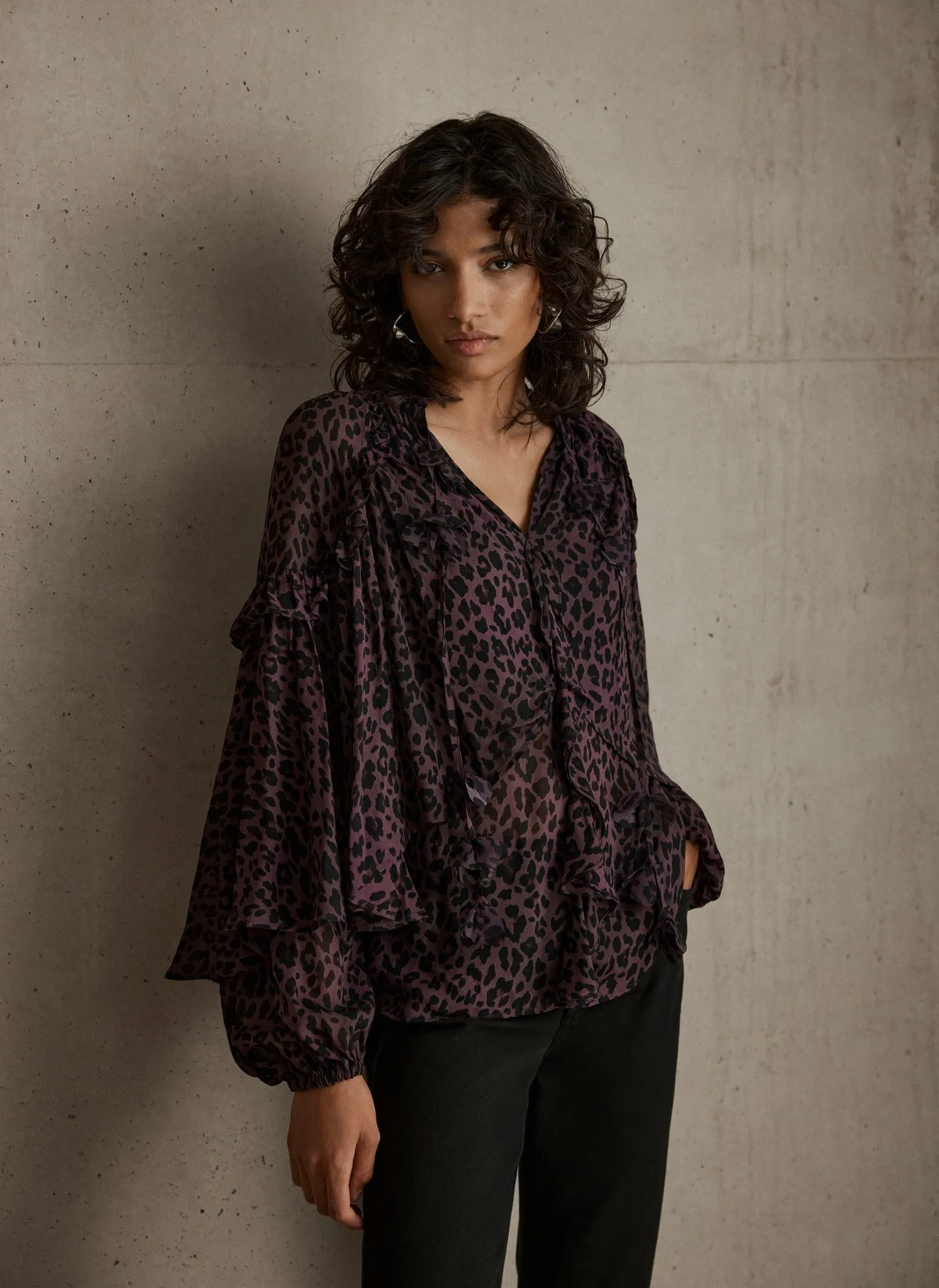 Burgundy Leopard Print Cape Blouse sold by Mint Velvet product image thumbnail 5
