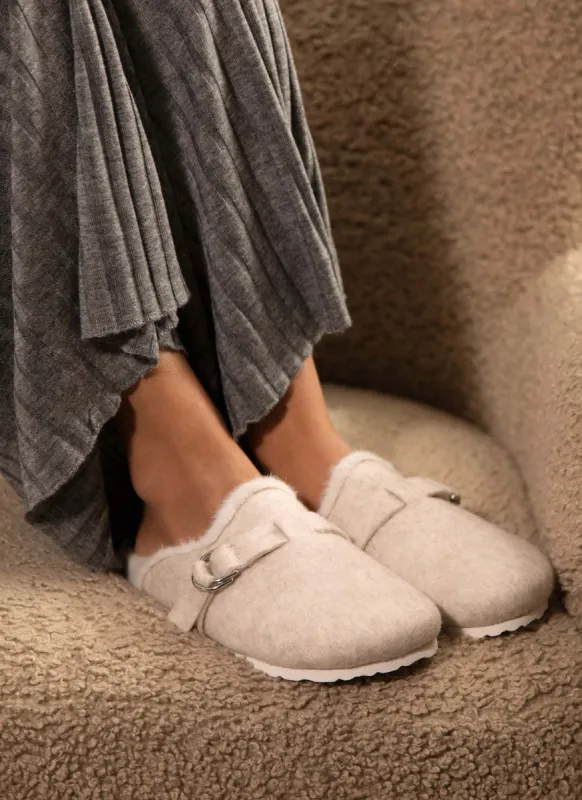 Neutral Felt Clog Slippers sold by Mint Velvet