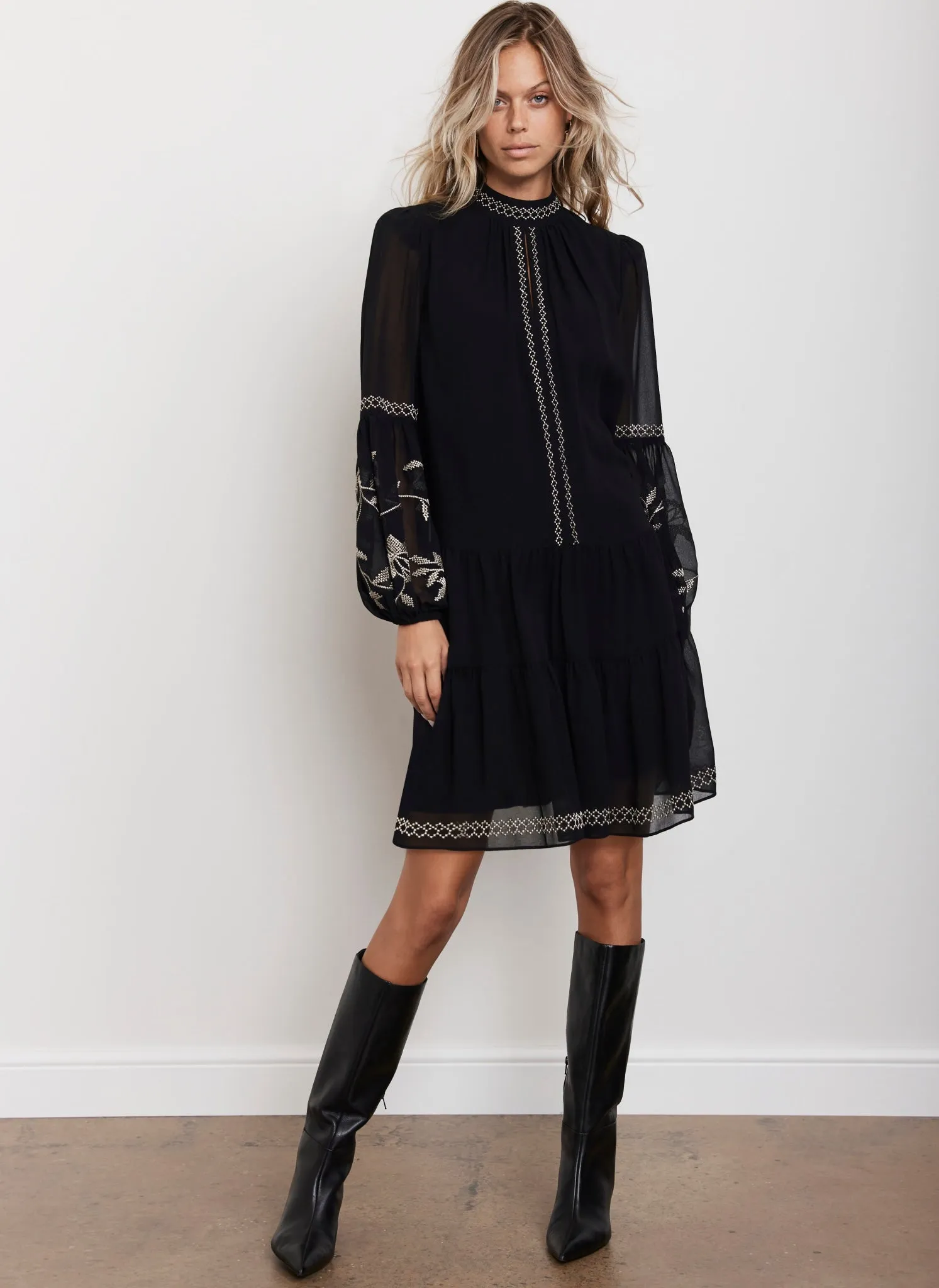 Black Embroidered Gold Mini Dress sold by Mint Velvet