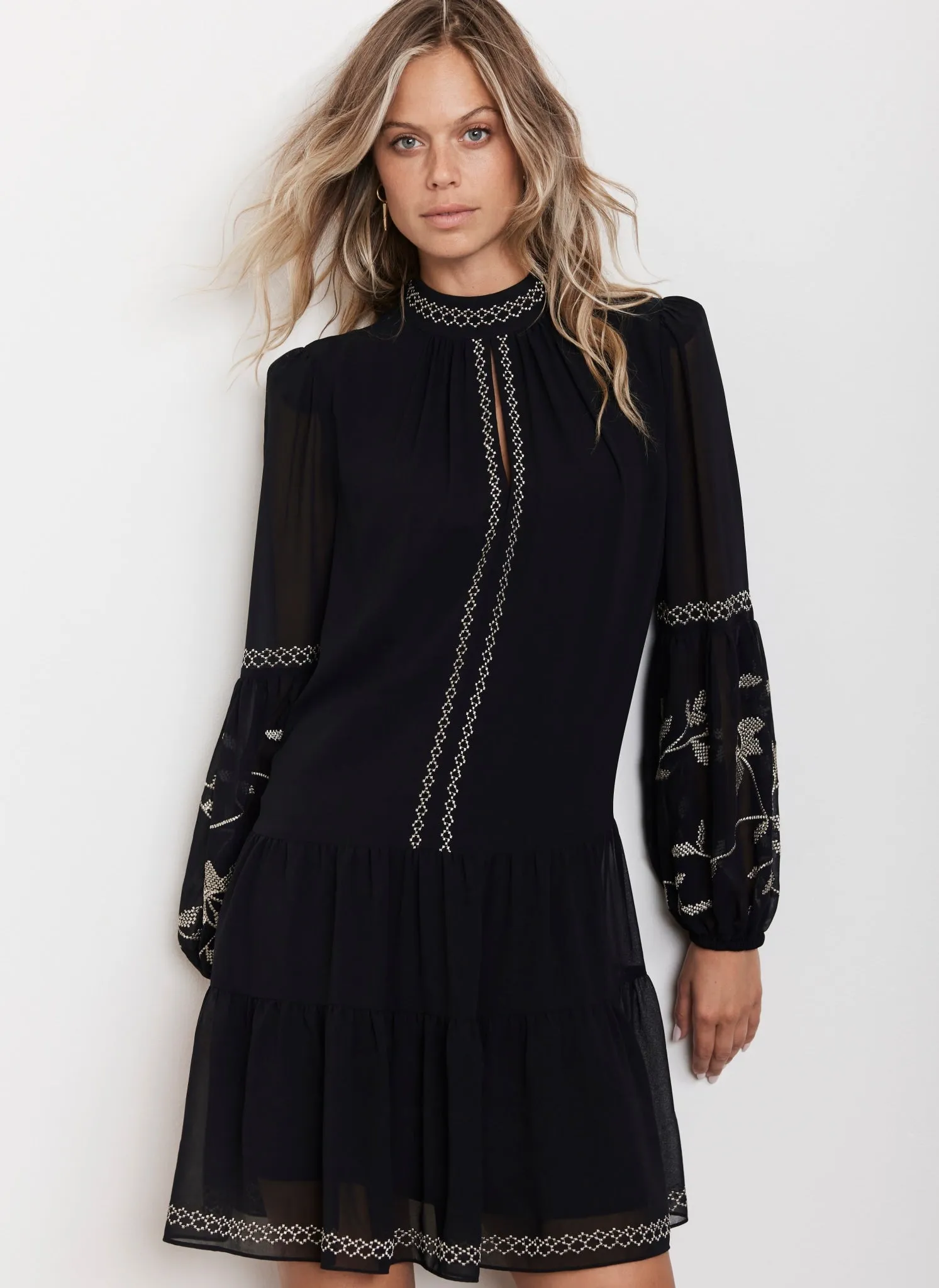 Black Embroidered Gold Mini Dress sold by Mint Velvet product image thumbnail 2