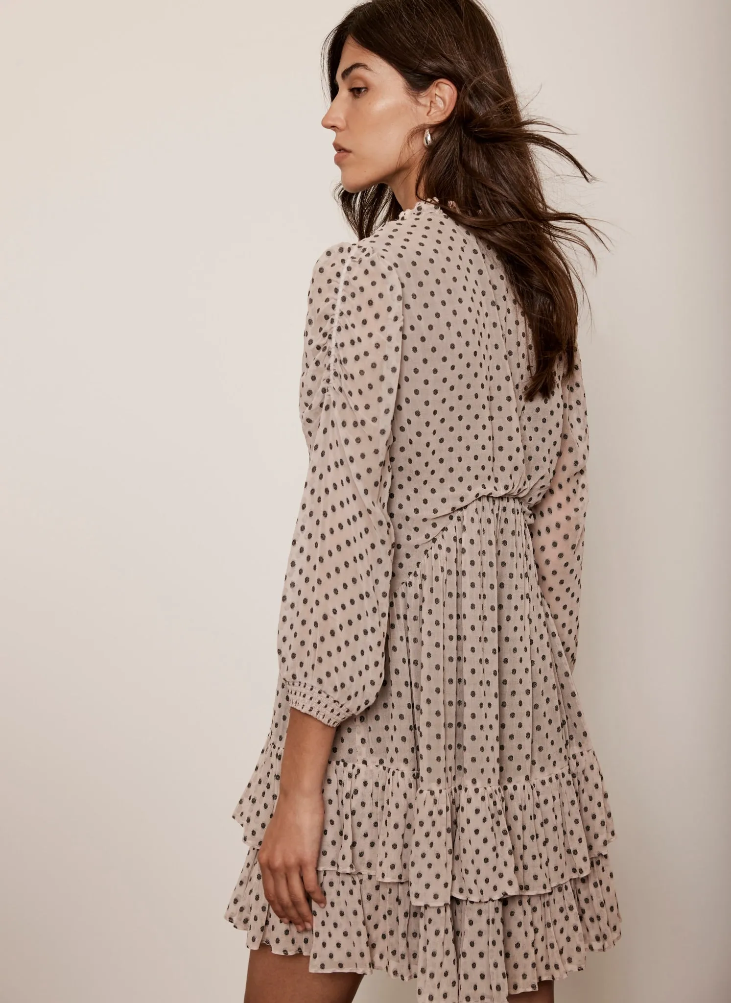 Neutral Ruffle Hem Jacquard Mini Dress sold by Mint Velvet product image thumbnail 4