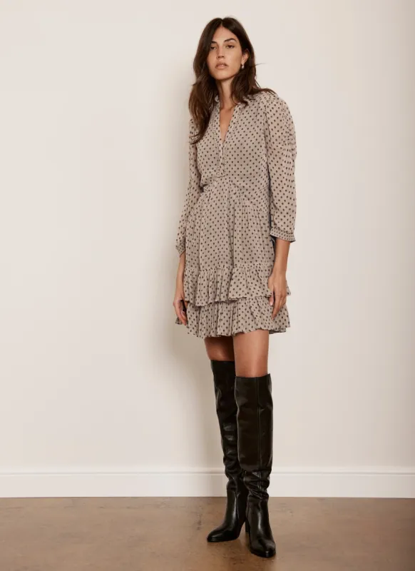 Neutral Ruffle Hem Jacquard Mini Dress sold by Mint Velvet
