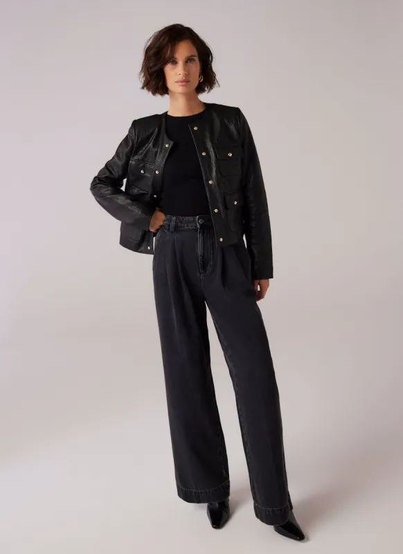 Washed Black Pleated Wide Jeans sold by Mint Velvet