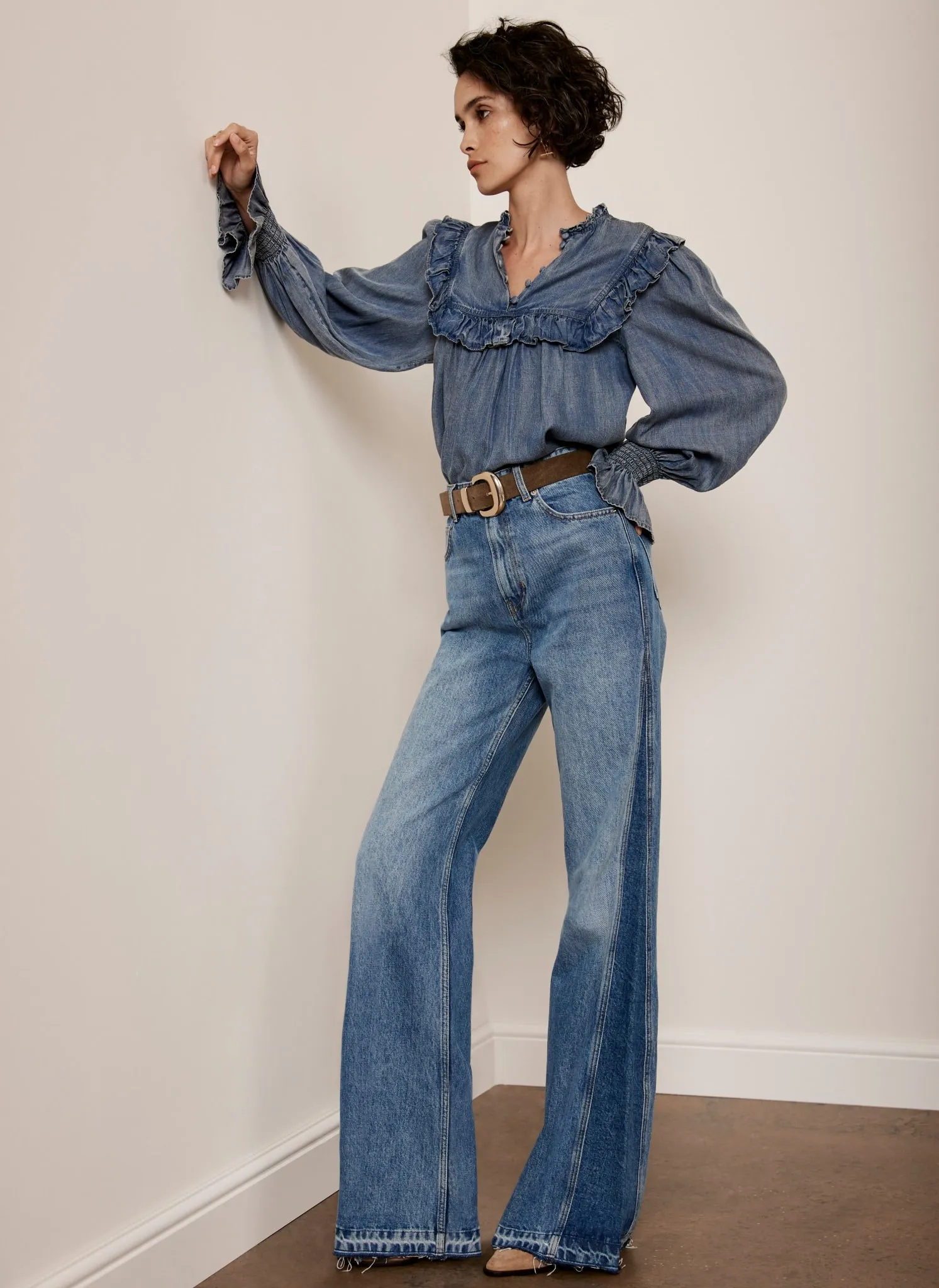 Light Indigo Ruffle Denim Blouse sold by Mint Velvet product image thumbnail 4