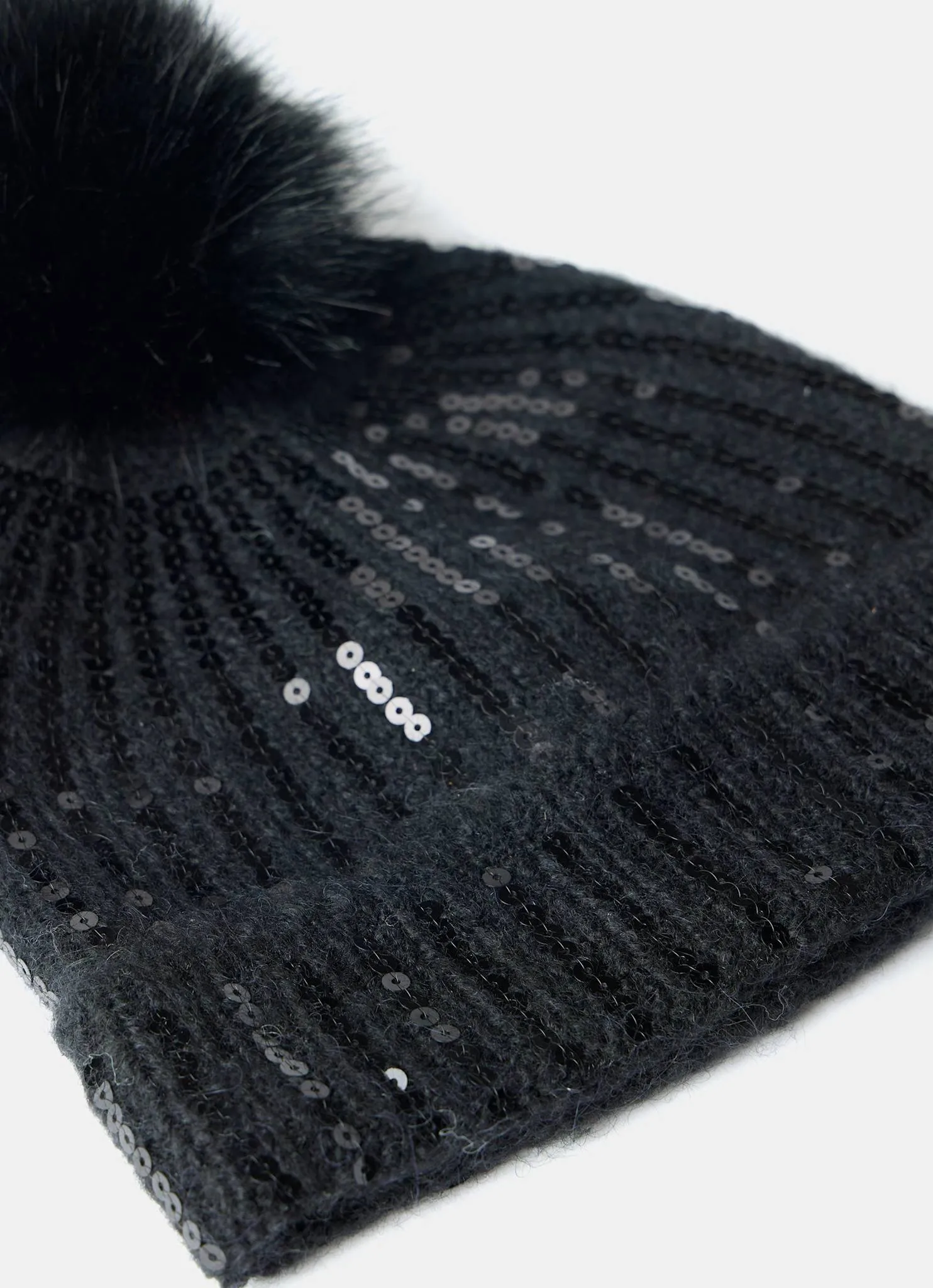 Black Sequin Wool Blend Pom Pom Hat sold by Mint Velvet product image thumbnail 3
