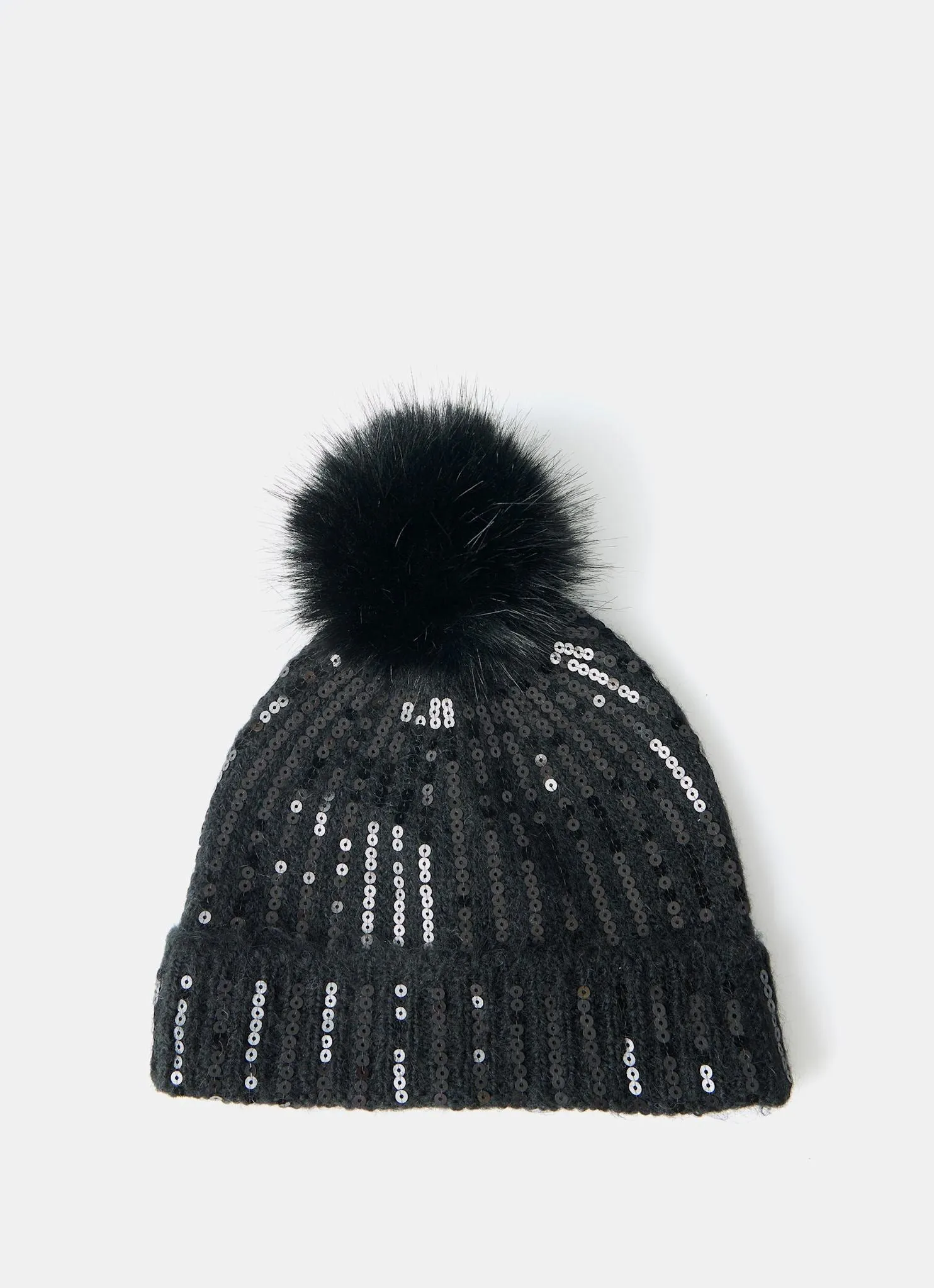 Black Sequin Wool Blend Pom Pom Hat sold by Mint Velvet product image thumbnail 2