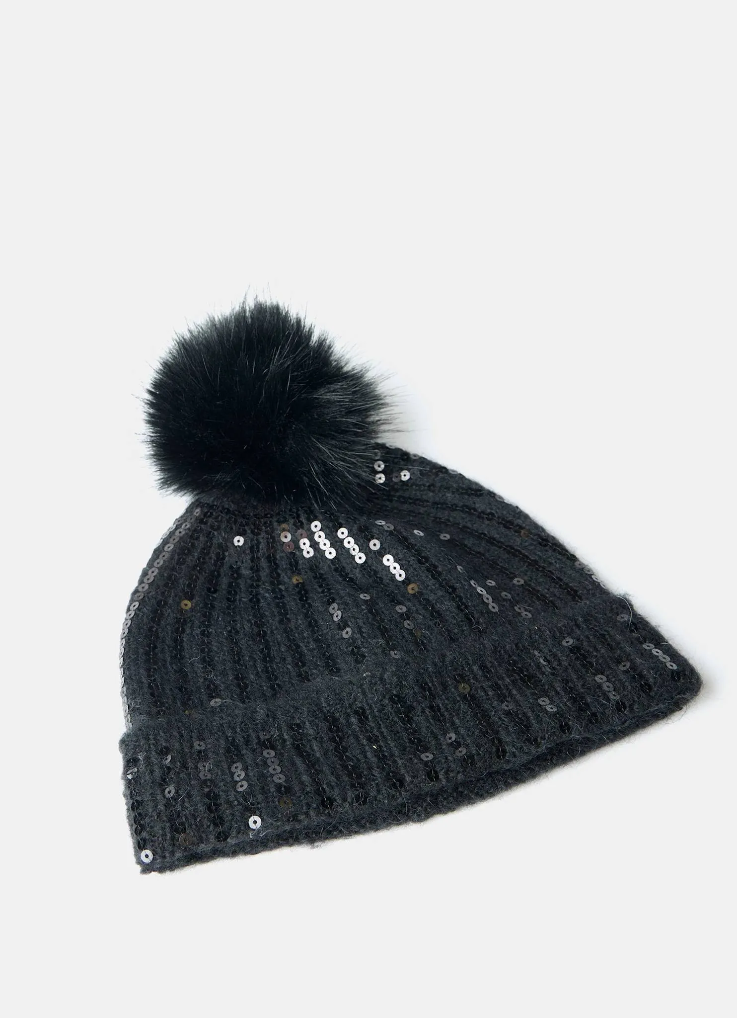 Black Sequin Wool Blend Pom Pom Hat sold by Mint Velvet product image thumbnail 4