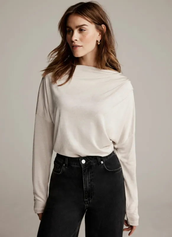 Neutral Metallic Ruched Long Sleeve Top sold by Mint Velvet
