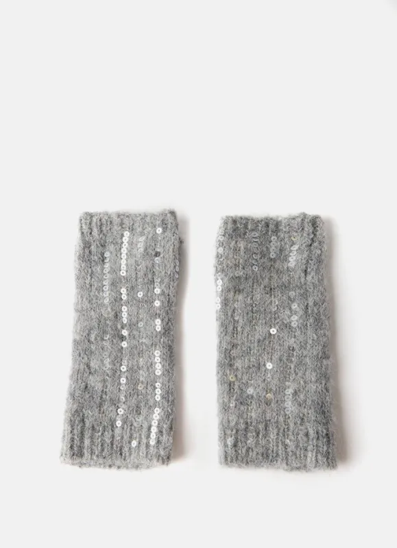 Grey Sequin Wool Blend Knit Hand Warmers made by Mint Velvet