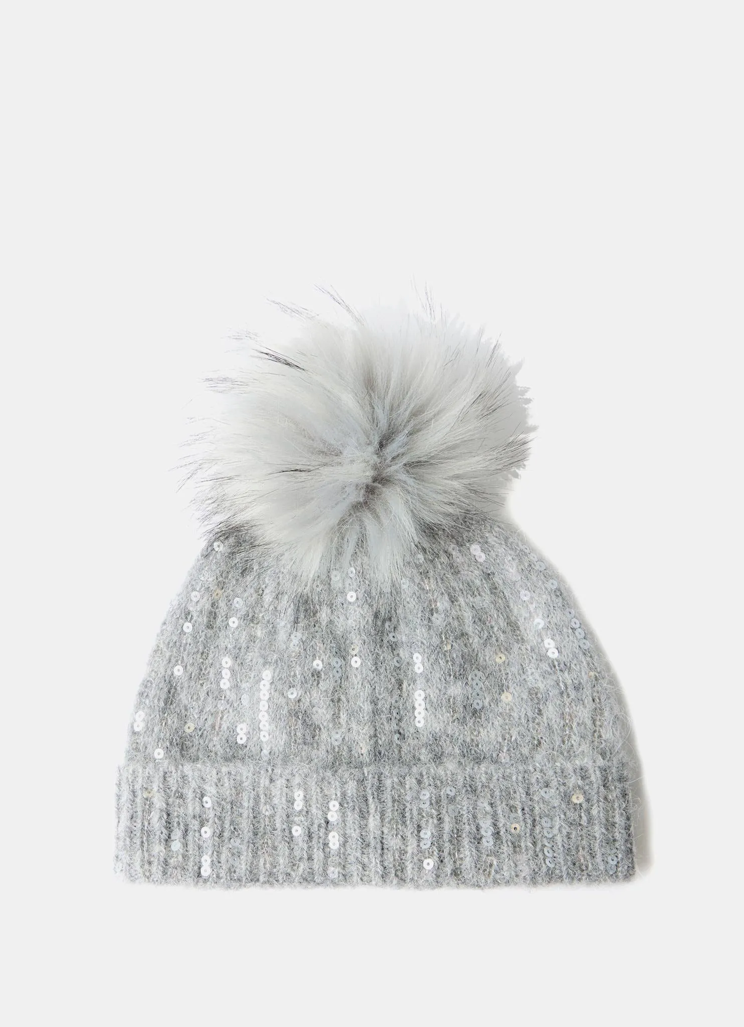 Grey Sequin Wool Blend Pom Pom Hat sold by Mint Velvet product image thumbnail 2
