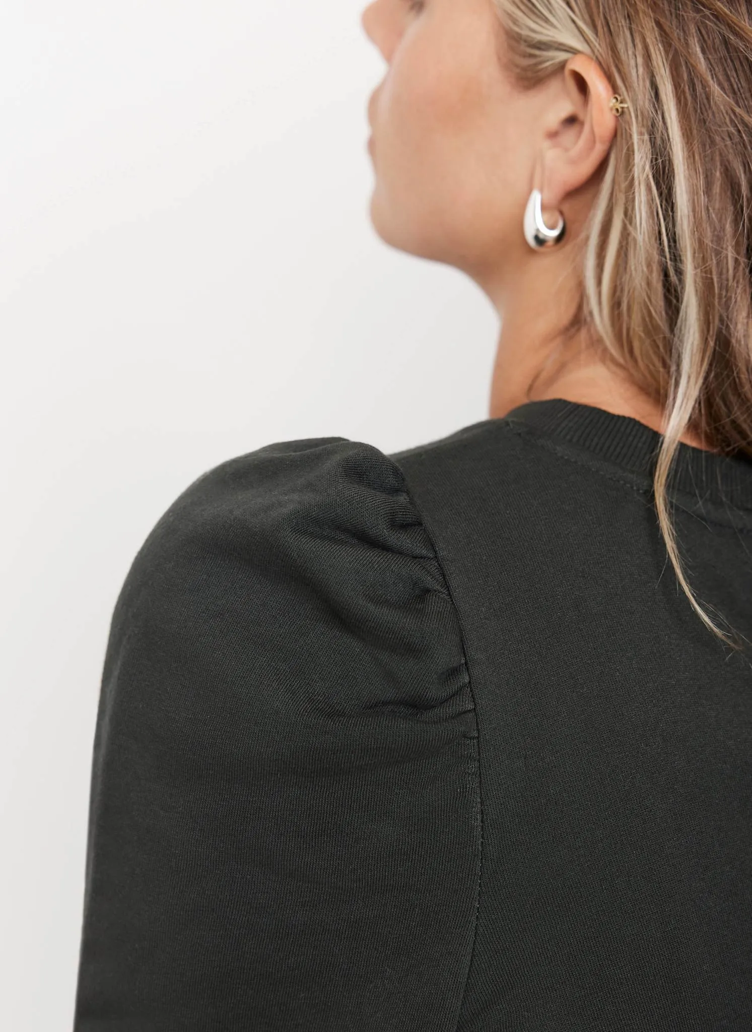 Khaki Cotton Blend Puff Sleeve Sweatshirt sold by Mint Velvet product image thumbnail 4