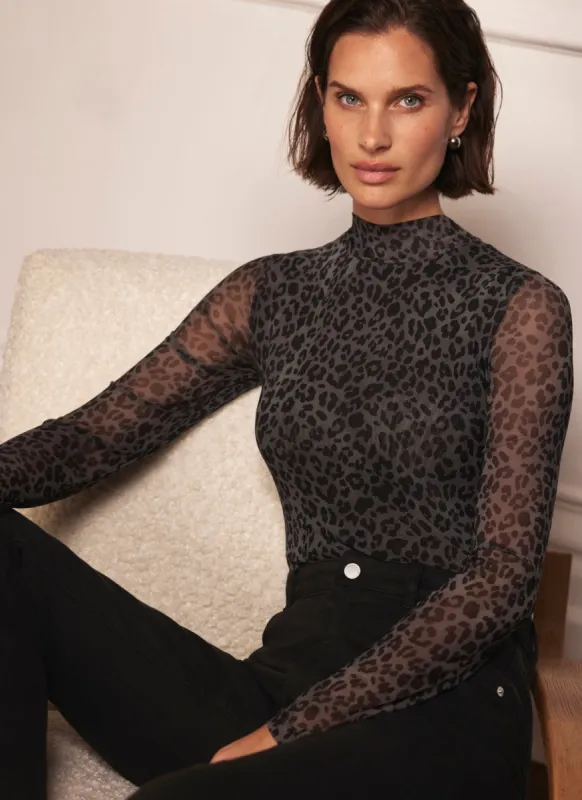 Grey Animal Mesh Top sold by Mint Velvet