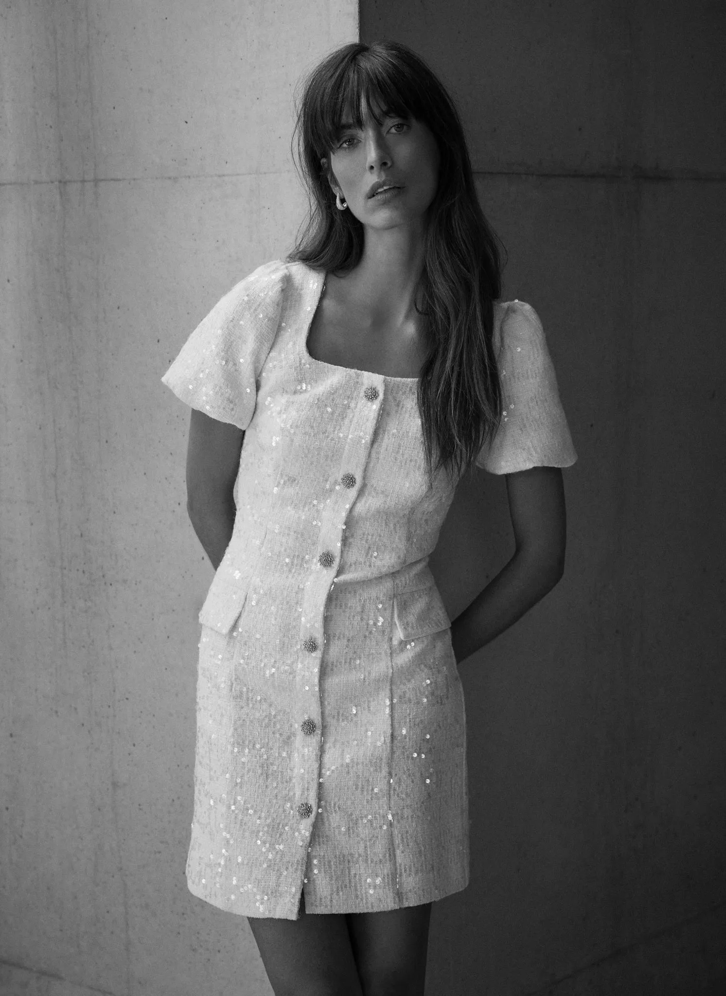 Cream Sequin Boucle Mini Dress sold by Mint Velvet product image thumbnail 2