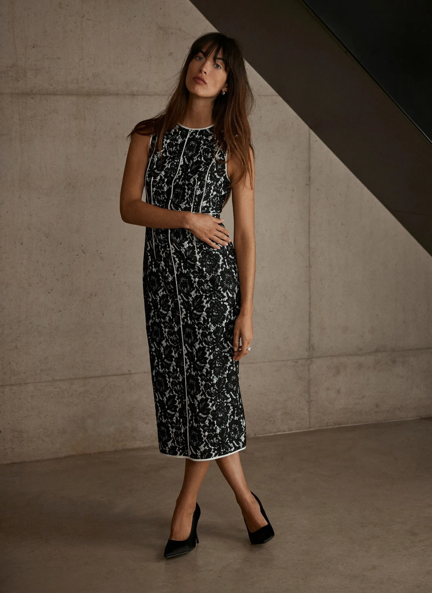 Black Lace Sequin Midi Dress sold by Mint Velvet product image thumbnail 4