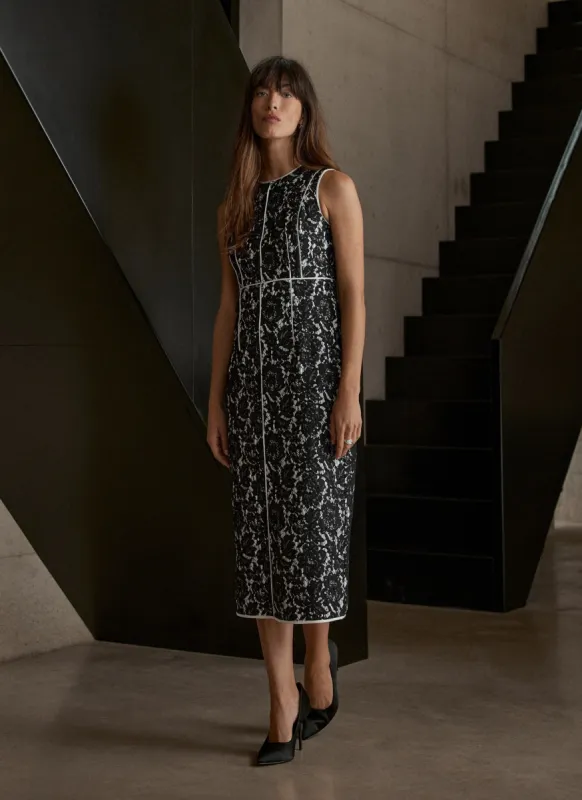 Black Lace Sequin Midi Dress sold by Mint Velvet