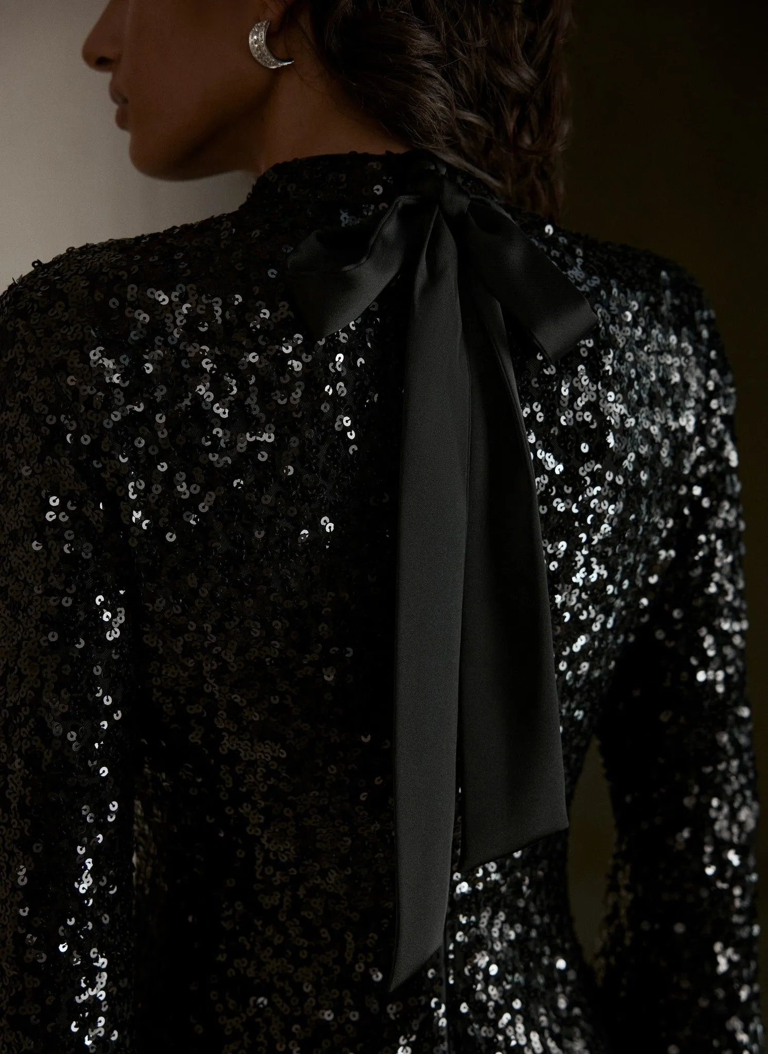 Black Split Sleeve Sequin Mini Dress sold by Mint Velvet product image thumbnail 4