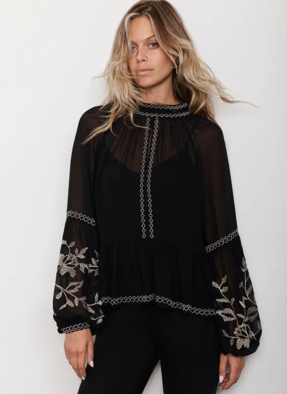 Black Embroidered Boho Blouse sold by Mint Velvet