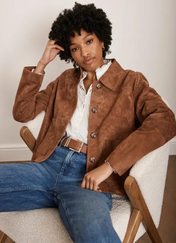 Tan Suede Pocket Detail Jacket sold by Mint Velvet