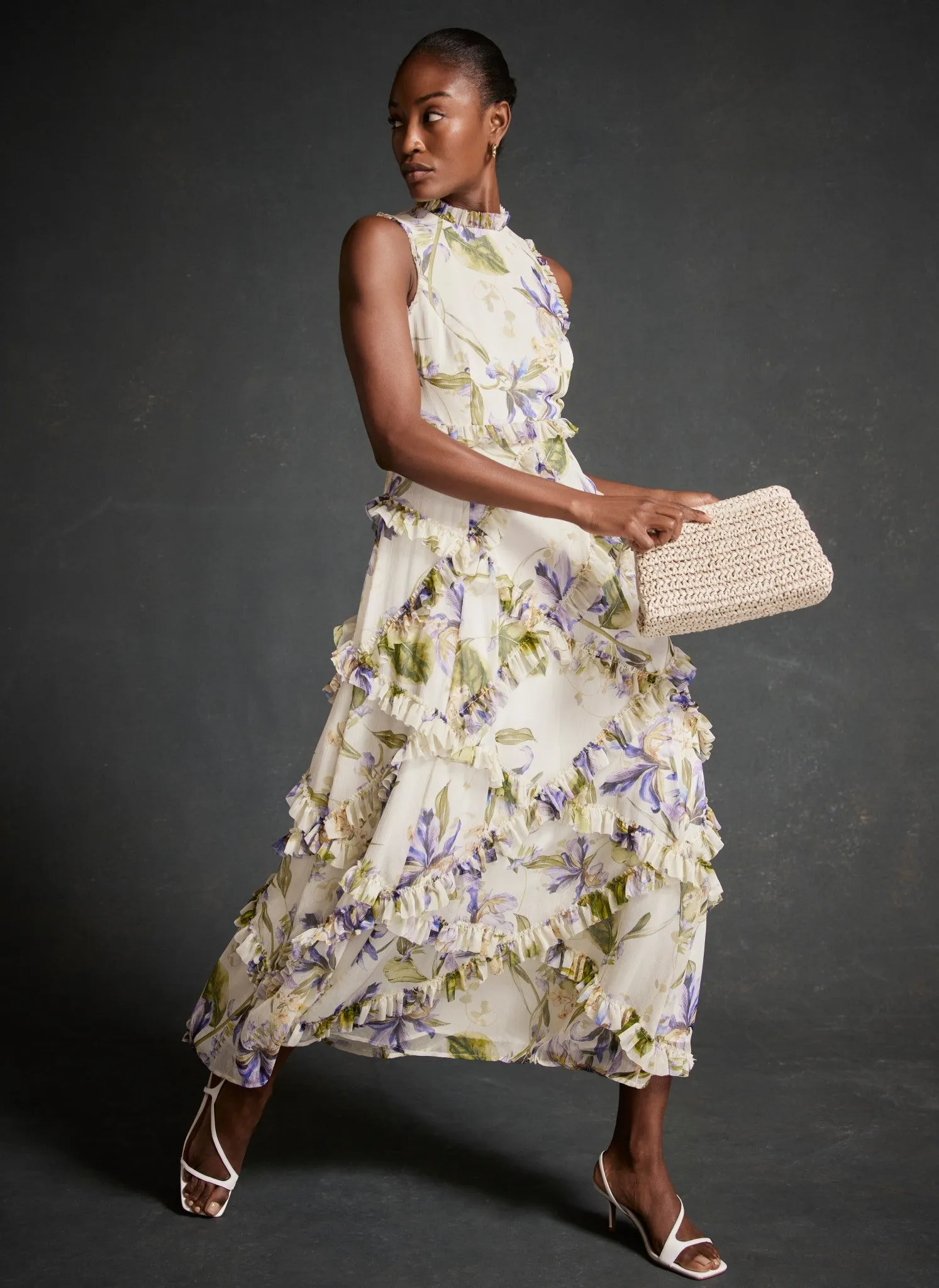 Cream Floral Print Ruffle Maxi Dress sold by Mint Velvet product image thumbnail 3