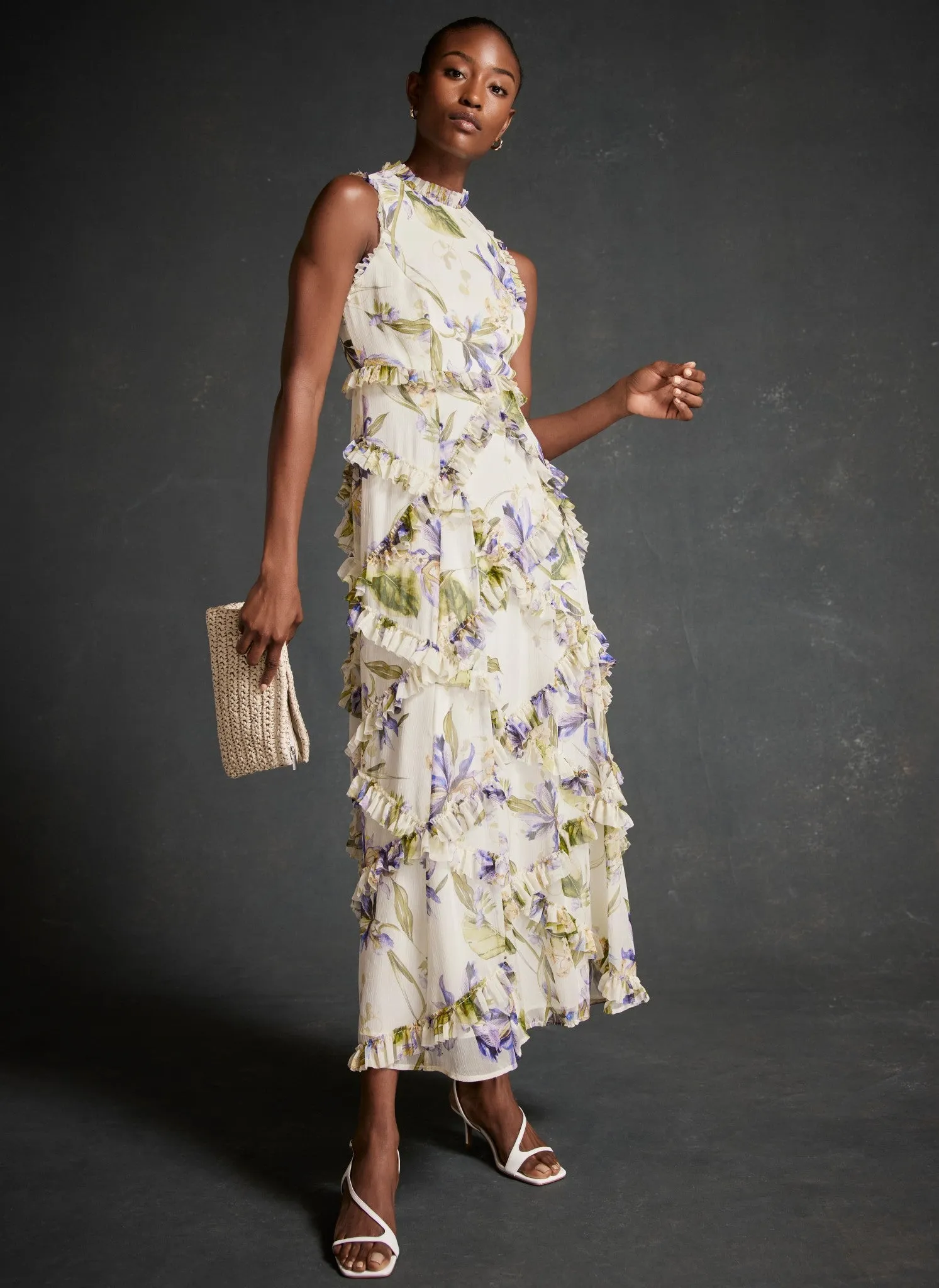 Cream Floral Print Ruffle Maxi Dress sold by Mint Velvet product image thumbnail 5