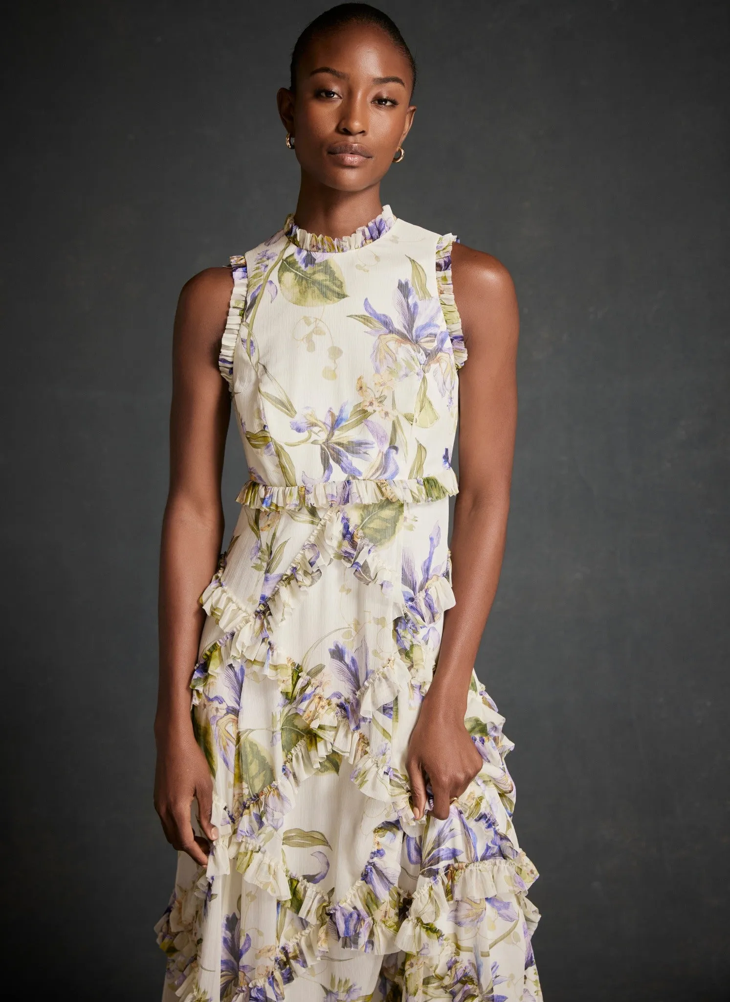 Cream Floral Print Ruffle Maxi Dress sold by Mint Velvet product image thumbnail 2