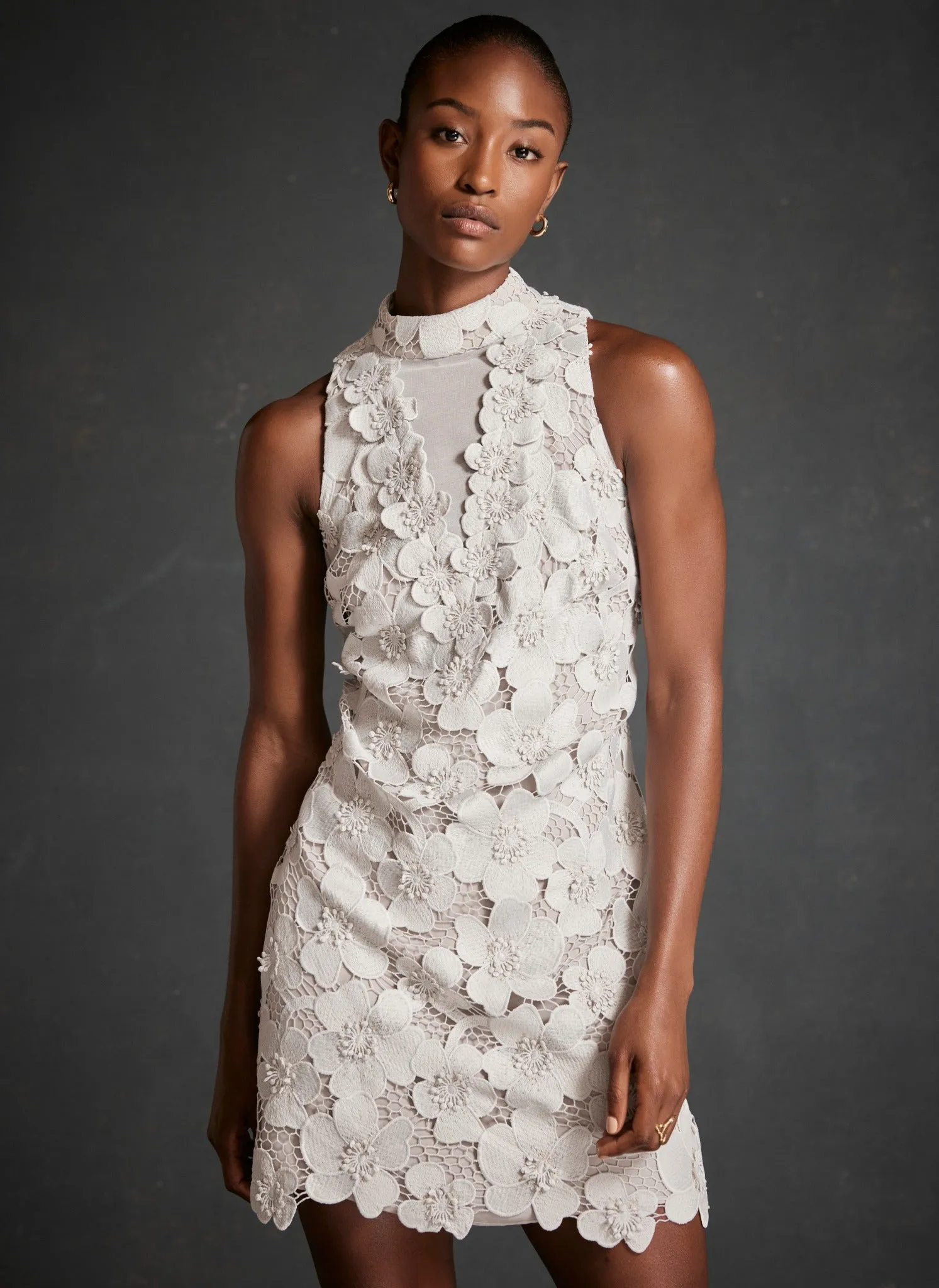 Grey Floral Lace Halter Mini Dress sold by Mint Velvet product image thumbnail 3