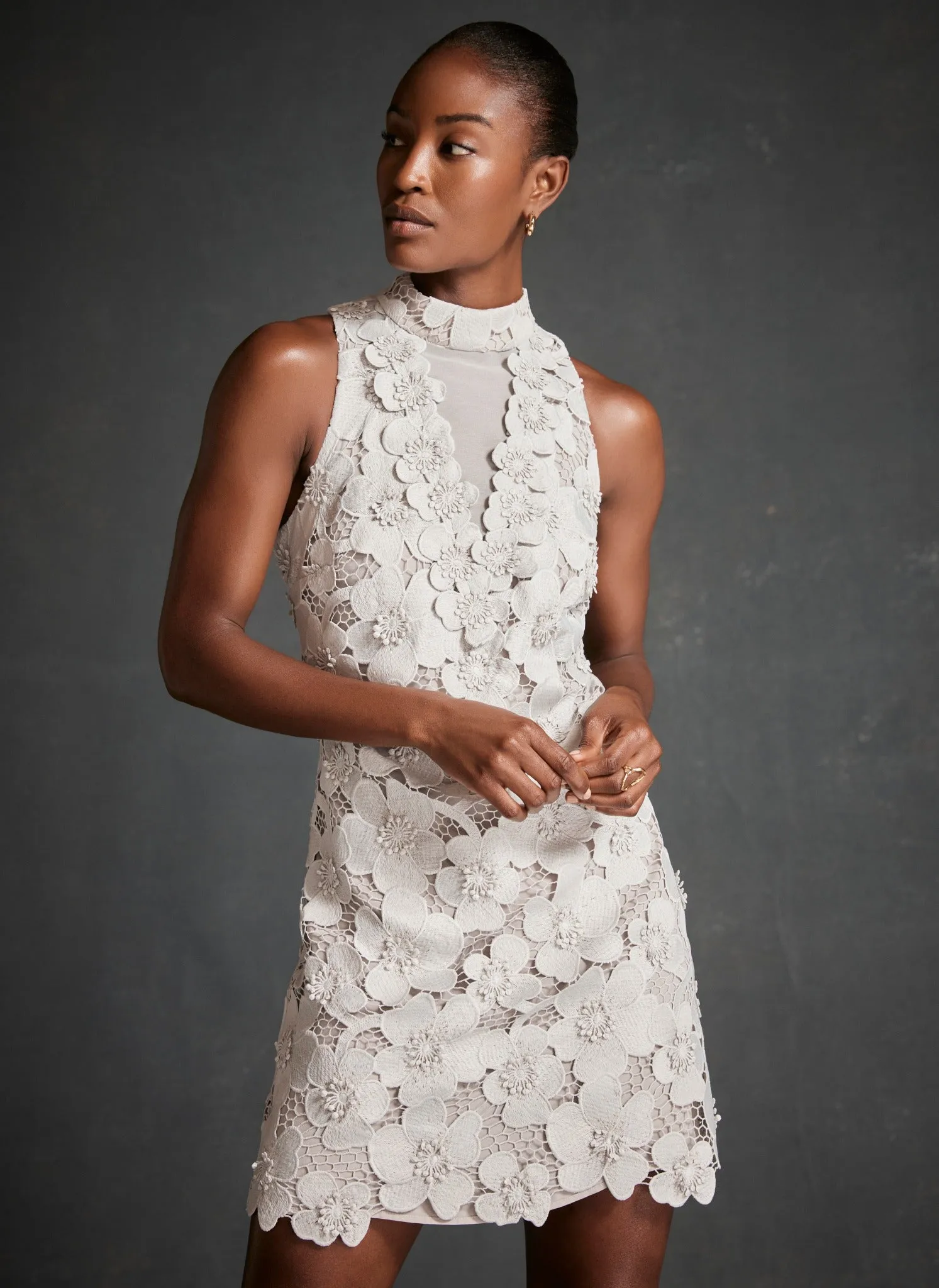 Grey Floral Lace Halter Mini Dress sold by Mint Velvet product image thumbnail 5