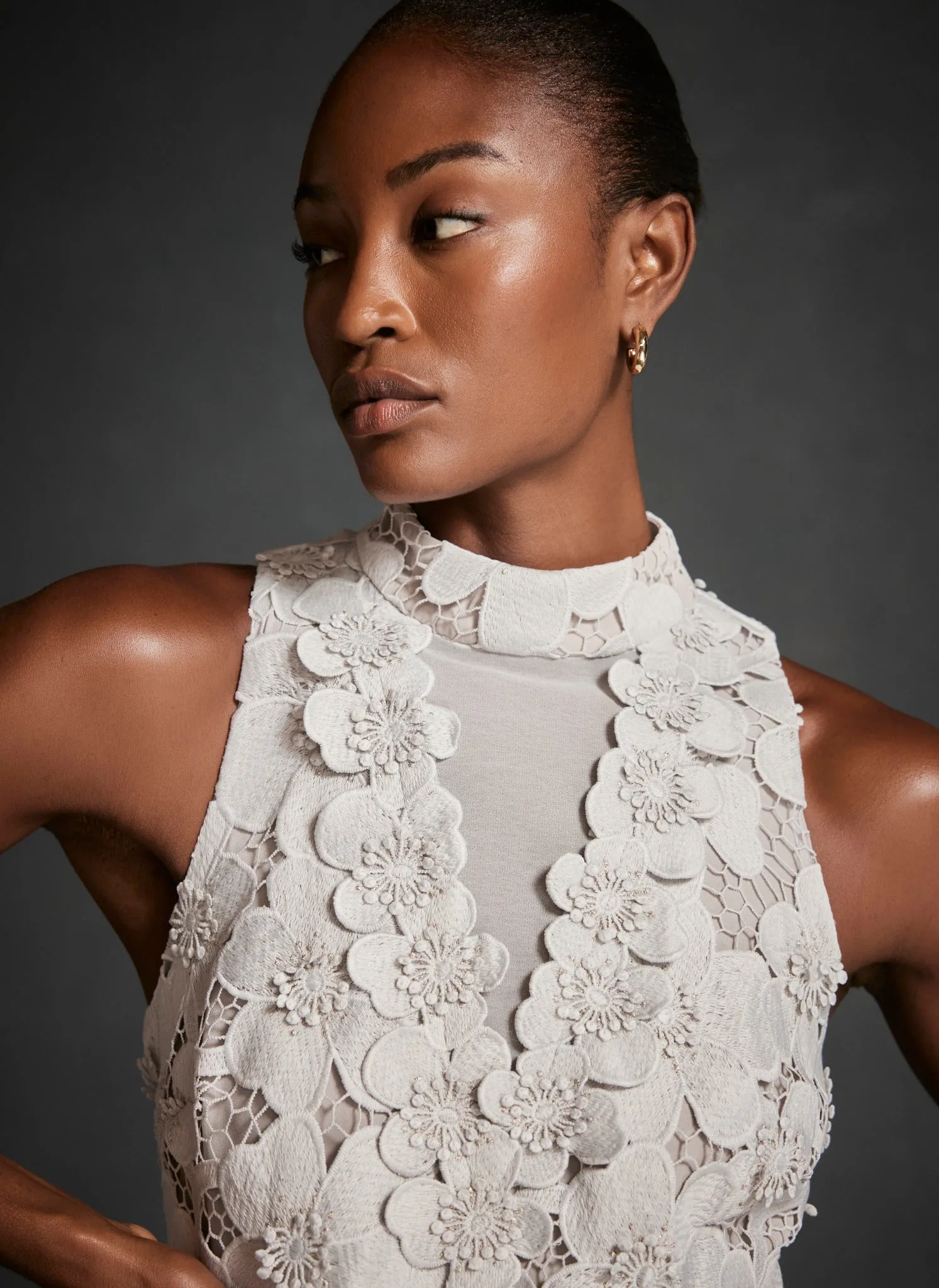 Grey Floral Lace Halter Mini Dress sold by Mint Velvet product image thumbnail 4