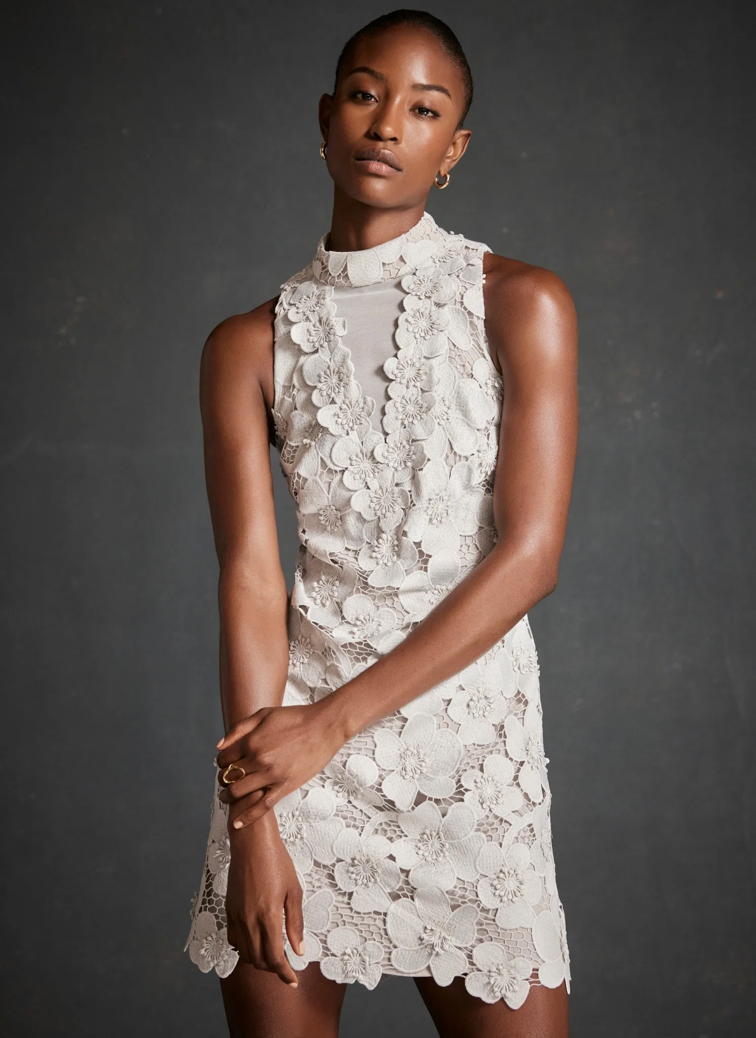 Grey Floral Lace Halter Mini Dress sold by Mint Velvet