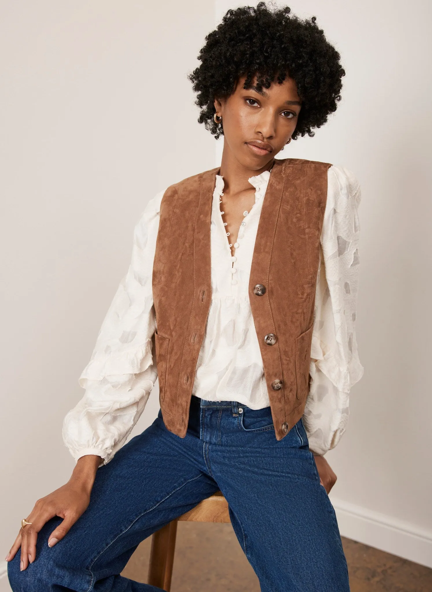 Tan Suede Waistcoat sold by Mint Velvet