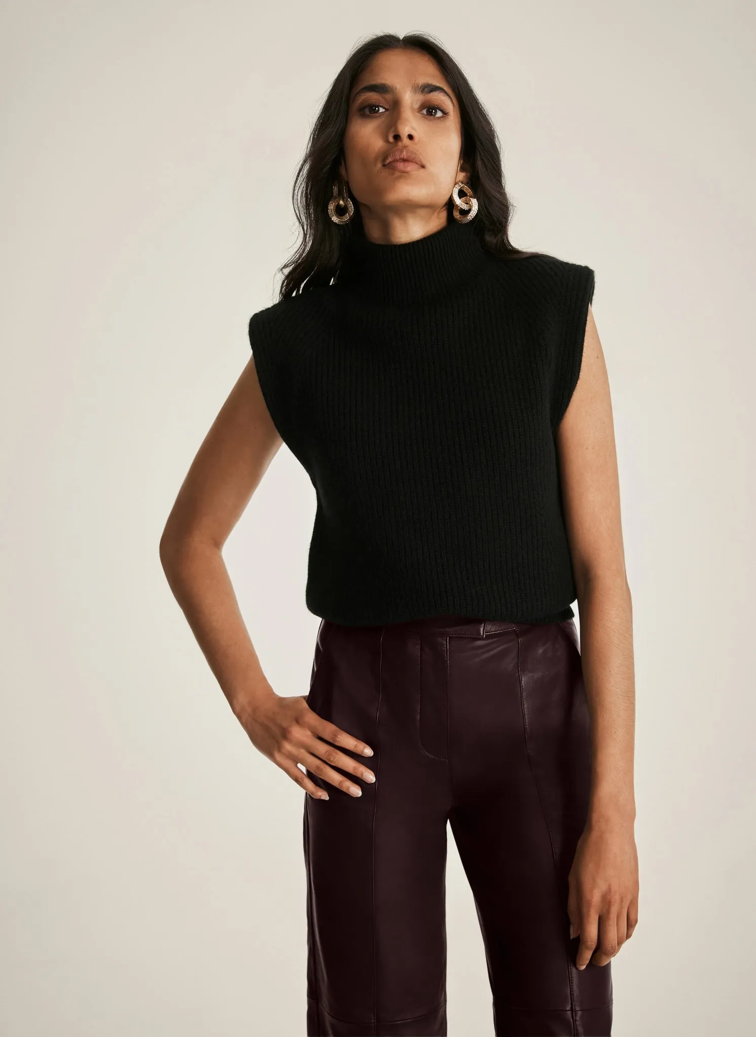 Black Wool Blend Sleeveless Knit Top sold by Mint Velvet product image thumbnail 5