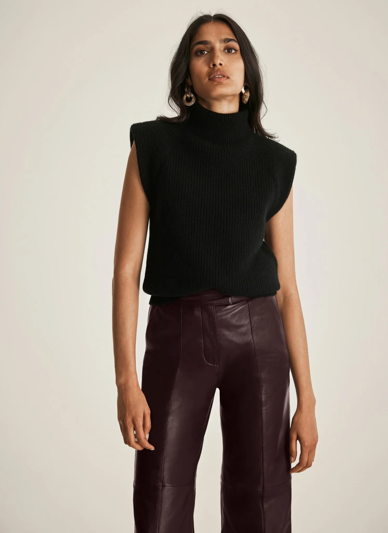 Black Wool Blend Sleeveless Knit Top sold by Mint Velvet