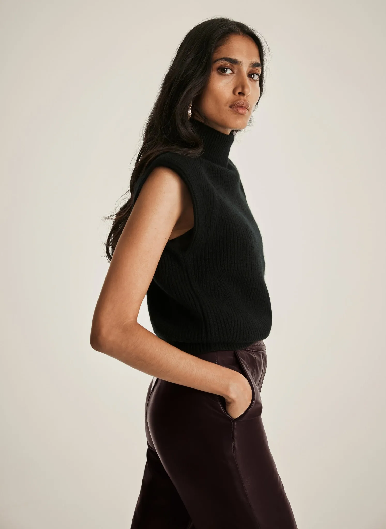 Black Wool Blend Sleeveless Knit Top sold by Mint Velvet product image thumbnail 4