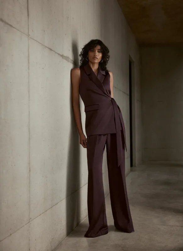 Burgundy Satin Wide Trousers sold by Mint Velvet