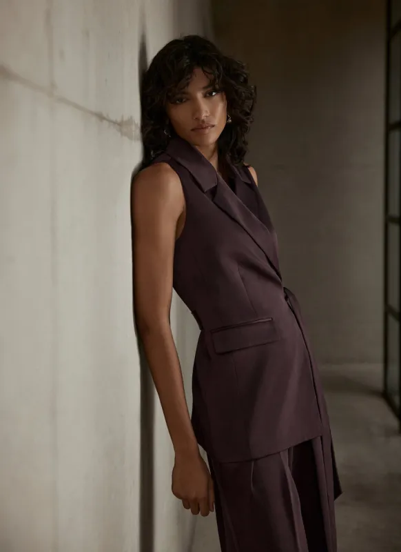 Burgundy Satin Longline Waistcoat sold by Mint Velvet