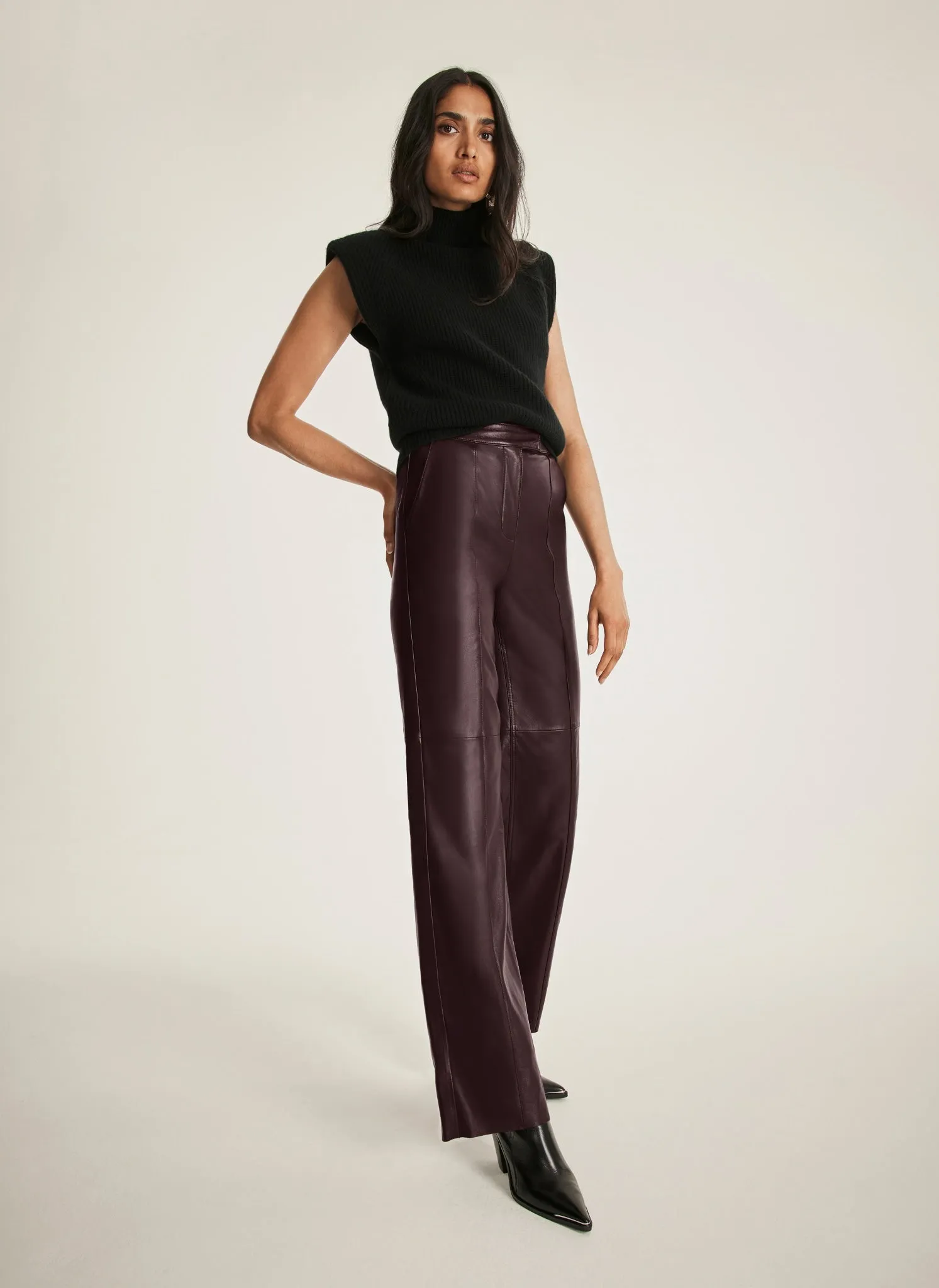 Burgundy Leather Straight Trousers sold by Mint Velvet product image thumbnail 5