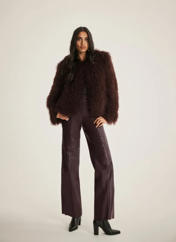 Burgundy Leather Straight Trousers sold by Mint Velvet